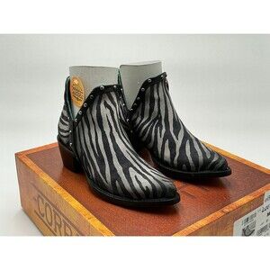 Corral Boots Womens 5.5 Gray Zebra Print Studded Block Heel Ankle Bootie ebay250